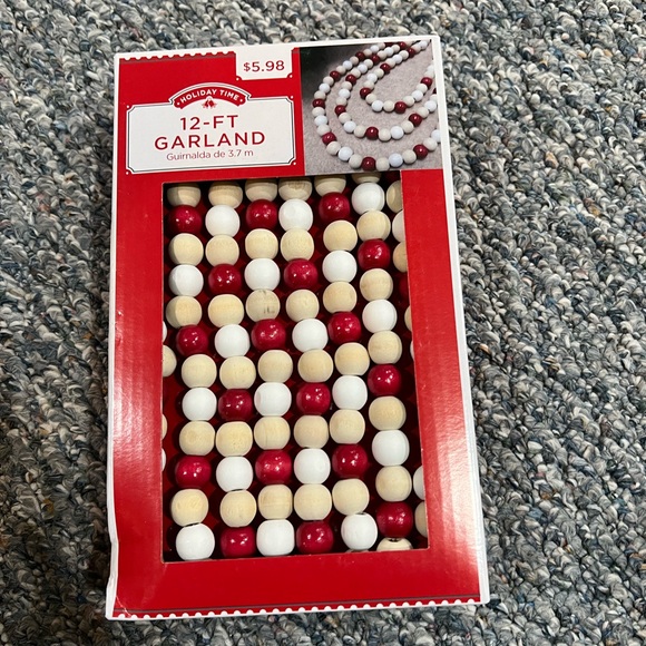 Holiday Time Bead Garland - Red White & Natural Wood - 12' - Picture 1 of 4